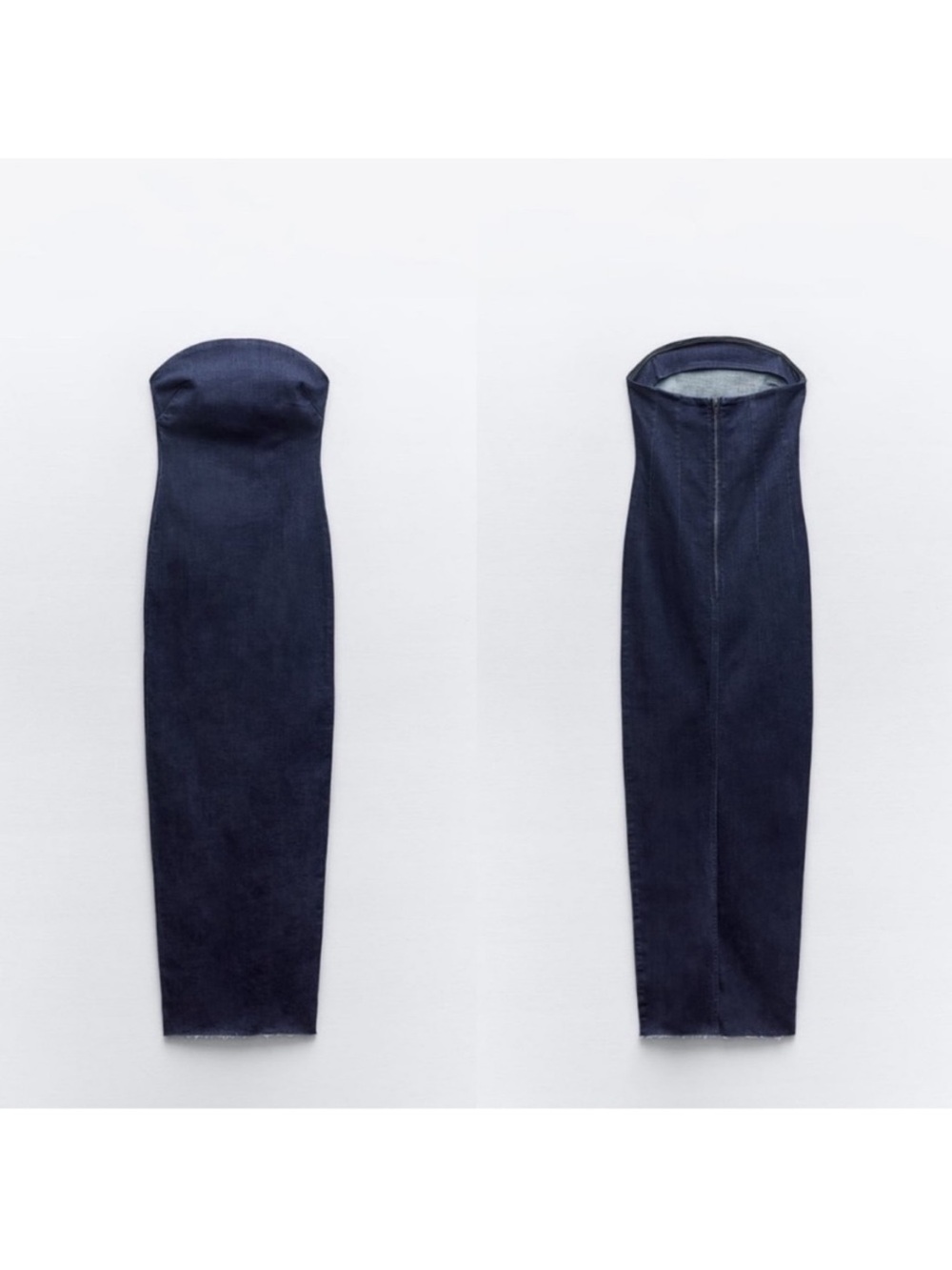 Zara Dark Indigo Denim Strapless Tube Dress